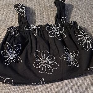 Zara Girls Size 9 Tops Black Flower White.
